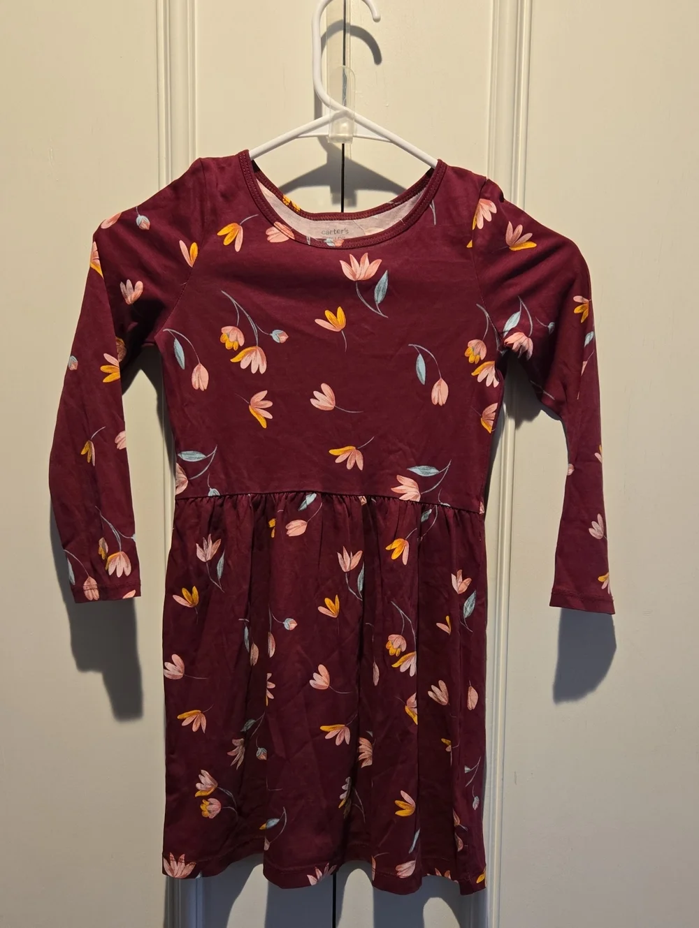 Carter's Burgundy Long-Sleeve Floral Knit Dress